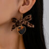 Wholesale Leopard print ribbon bow heart-shaped pendant earrings