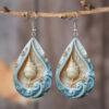Wholesale Ocean-style double-sided water drop PU leather earrings