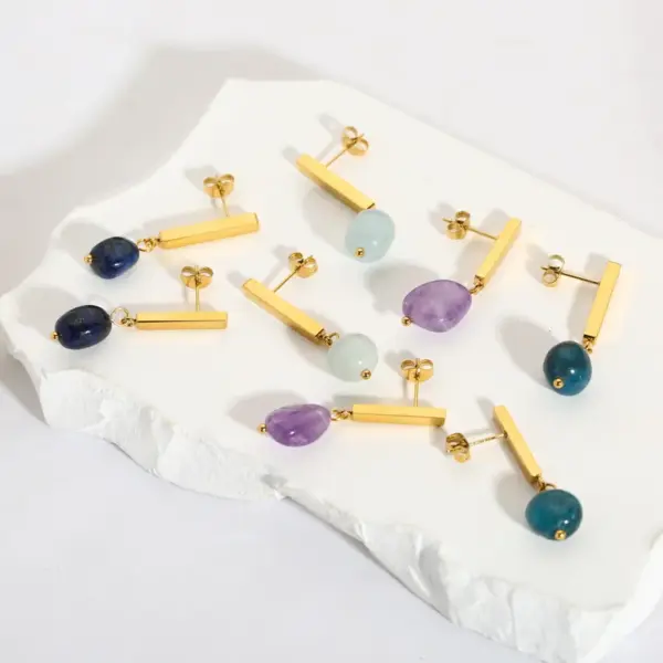 Wholesale PVD Coated Real Gold Plated 18K Gold Solid Color 304 Stainless Steel Natural Stone Waterproof Non Tarnish Drop Earrings