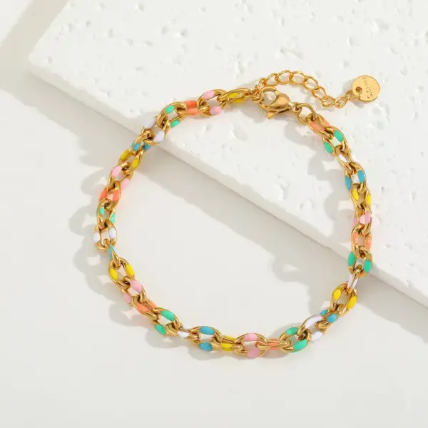 Wholesale Jewelry Basic Simple Style Geometric 304 Stainless Steel 18K Gold Plated Enamel Plating Bracelets Necklace
