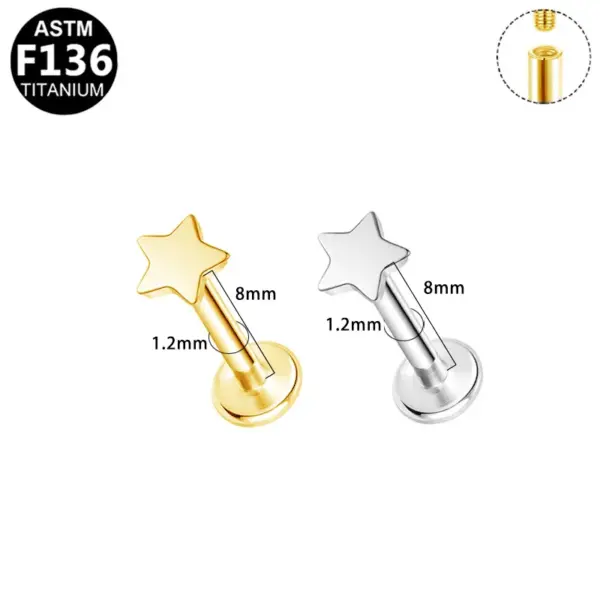 1 Piece Lip Rings Casual Star Moon Pure Titanium Titanium Alloy 14K Gold Plated White Gold Plated Lip Rings Ear Cartilage Rings & Studs