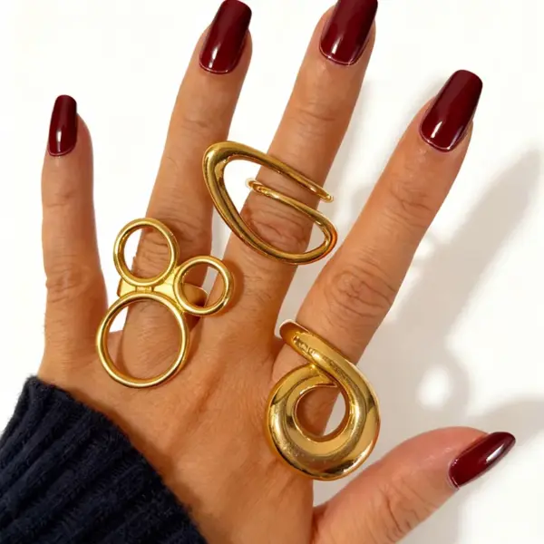 304 Stainless Steel Geometric PVD Coated White Shell Real Gold Plated Casual Nordic Style Retro Waterproof Non Tarnish Irregular Surgical Steel Anxiety Ring Open Rings