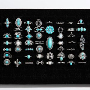 26479-blue50 mixed batch (turquoise plus ancient silver smooth ring mixed batch)