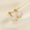 Wholesale Elegant Geometric Gold Plated Stainless Steel Pearl PVD Coated Drop Earrings