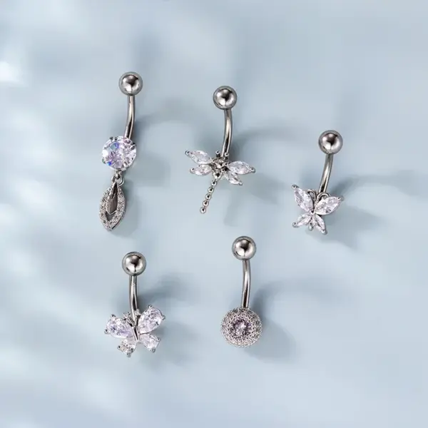 316L Stainless Steel Copper Zircon Belly Rings Heart Shape Waterproof Non Tarnish Surgical Steel Women'S