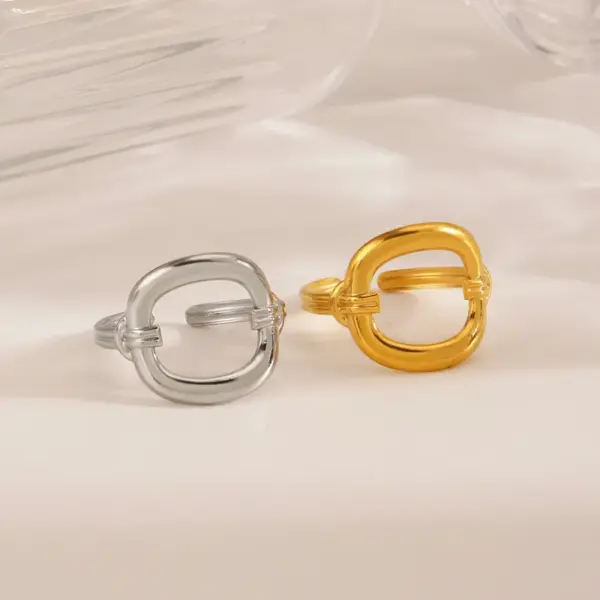 Wholesale Ion Plating (IP) 18K Gold Plated Geometric 304 Stainless Steel Simple Style Classic Style Commute Waterproof Non Tarnish Open Rings