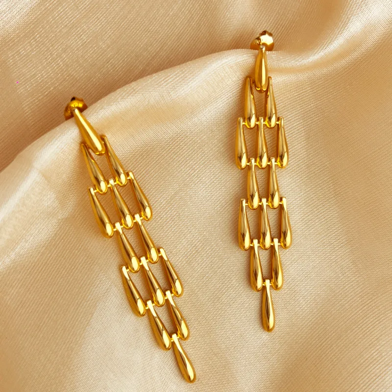 Wholesale PVD Coated Real Gold Plated 18K Gold Solid Color 304 Stainless Steel Elegant Luxurious Waterproof Non Tarnish Drop Earrings