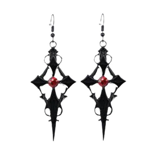 Wholesale Cross-border Foreign Trade Amazon Gothic Earrings Punk Style Cross Pattern Metal Red Rhinestone Ear Hanging