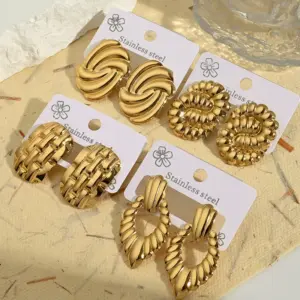 Wholesale Elegant Oval And Tear Drop Shaped Stainless Steel 201 Woven Earrings Fashionable And Stylish Women's Jewelry Accessory