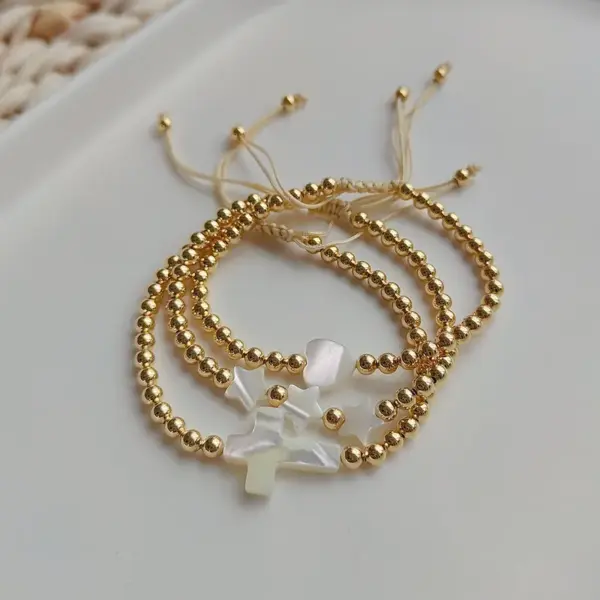 Wholesale Retro Cross Star Heart Shape Pearl Copper Bracelets In Bulk