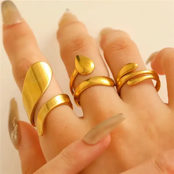 304 Stainless Steel Geometric Water Droplets Rack Plated Long-Lasting Plated Ion Plating (IP) K Gold Plated IG Style Enamel Plating Adjustable Ring