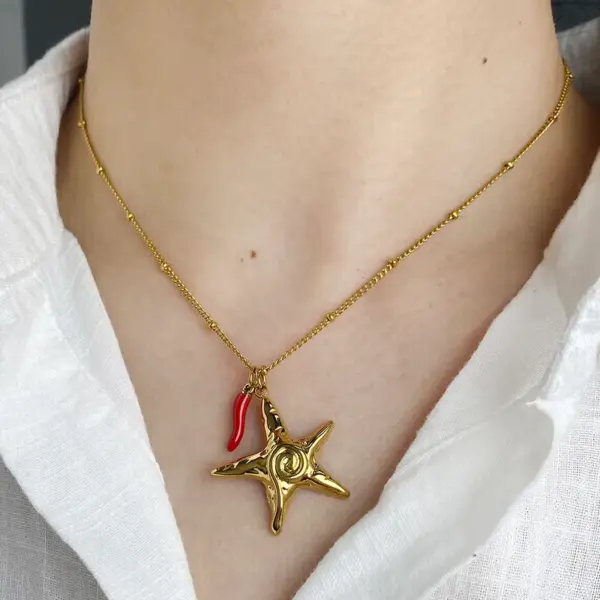 PVD Coated Real Gold Plated Tortoise Starfish Shell 304 Stainless Steel Marine Style Simple Style Commute Waterproof Non Tarnish 304 Stainless Steel Lobster Trigger Clasp Closure Pendant Necklace