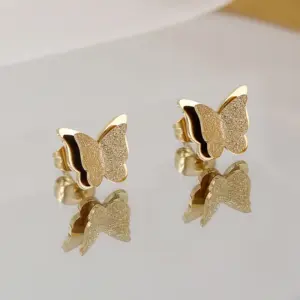 Wholesale 1 Pair Sweet Butterfly Three-dimensional 304 Stainless Steel 14K Gold Plated Stainless Steel Earrings