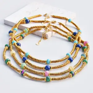 Wholesale Retro Geometric 316L Stainless Steel Natural Stone Vacuum Plating Necklace In Bulk