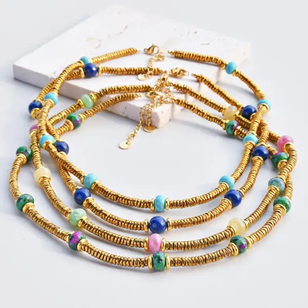 Wholesale Retro Geometric 316L Stainless Steel Natural Stone Vacuum Plating Necklace In Bulk