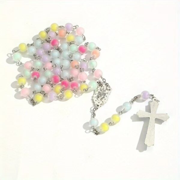 Wholesale 8mm frosted colorful beads cross necklace