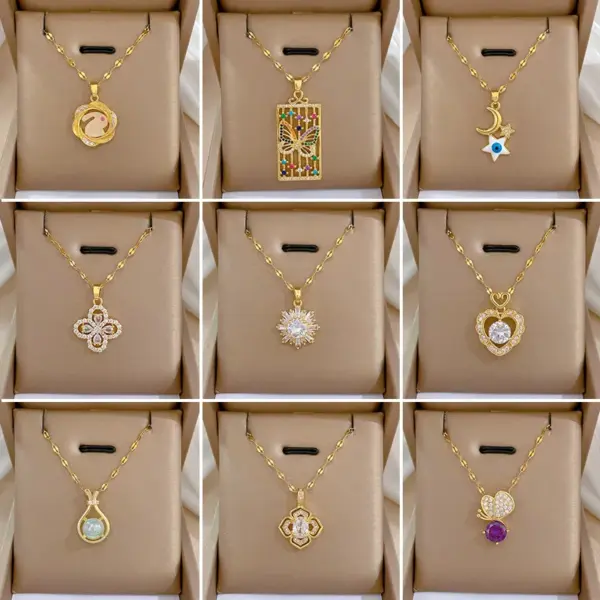Wholesale Classic Style Round Flower Stainless Steel Copper Plating Pendant Necklace