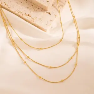 Three-Layer Gold Steel Ball Necklace