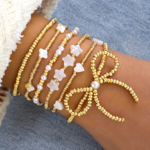 Wholesale European and American Beach Peak Leisure Cross-border CCB Bow Pearl Bracelet 6-piece Set Niche Advanced Beaded suit