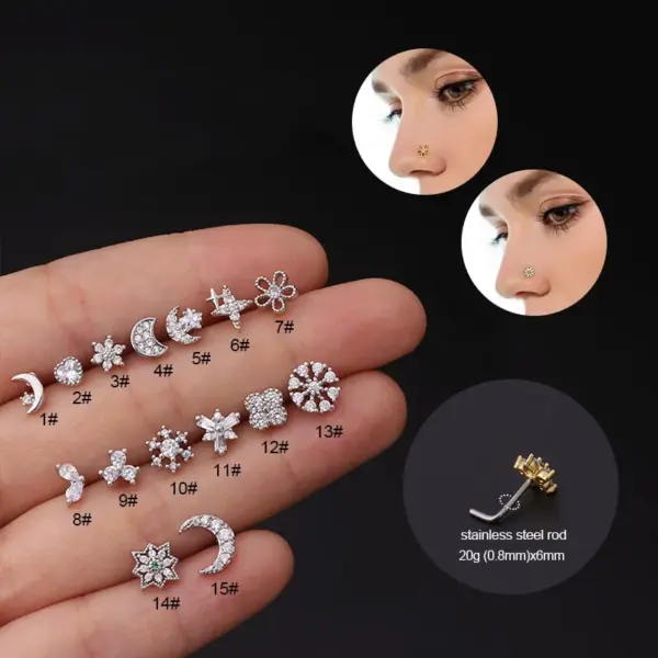 316L Stainless Steel Copper Nose Rings & Studs Flower Waterproof Non Tarnish Surgical Steel