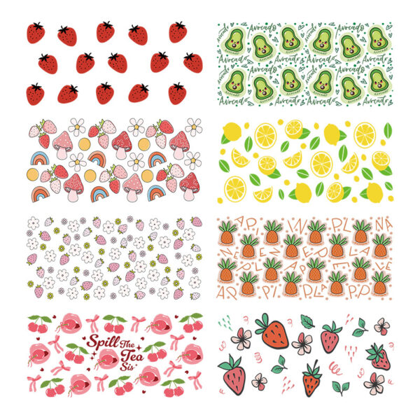 Wholesale fruit Cup Crystal Sticker16oz Cup UV DTF Wraps 16oz Cup UV DTF Wraps