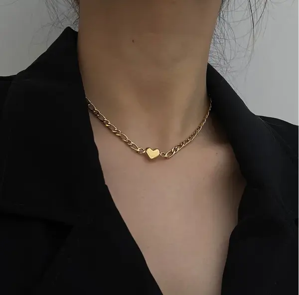 Wholesale PVD Coated Real Gold Plated 18K Gold Heart 304 Stainless Steel Titanium Steel Waterproof Non Tarnish Necklace