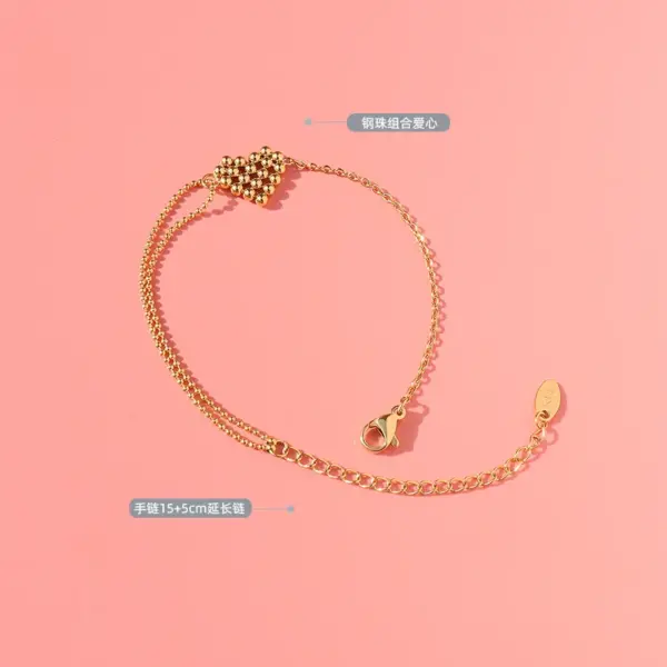 Wholesale PVD Coated Real Gold Plated 18K Gold Heart 304 Stainless Steel Fashion Waterproof Non Tarnish 304 Stainless Steel Bracelets