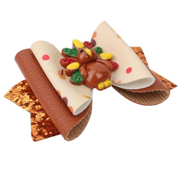 oly-2faca96e26ac0fde5f8cc7bd964159b0 Wholesale Thanksgiving Turkey Bow Children's Leather Hair Clip