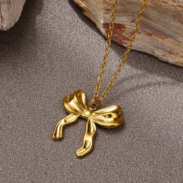 Wholesale Jewelry Luxurious Queen Classic Style Flower Bow Knot 304 Stainless Steel Ball Chain Cable Chain Snake Chain Pendant Necklace