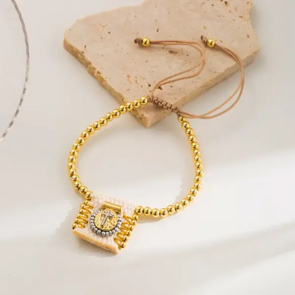 Wholesale Copper 18K Gold Plated Beaded Cross Religious Belief Bracelets