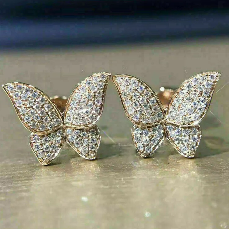 Wholesale Fashion Earrings Micro-encrusted Zircon Butterfly Copper Earrings