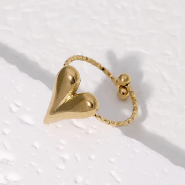 oly-2fb4a9e5cddb4a1b618118c9d28cd333 Wholesale PVD Coated Real Gold Plated 18K Gold Heart Shape 304 Stainless Steel Sweet Simple Style IG Style Waterproof Non Tarnish Open Rings
