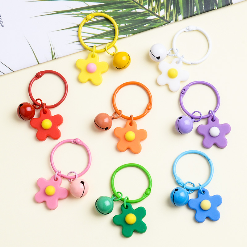 Wholesale Korean Style Hyun-a Small Fresh Color Small Flower Bell Keychain Tanabata Gift Key Ring Bag Women's Hanging Aessories