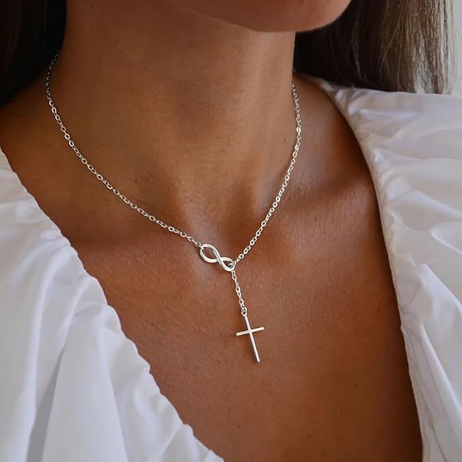 Wholesale Cross-border New Products European and American Street Photography High-grade Cross Necklace Infinite Large Shape Girl's Stainless Steel Nec