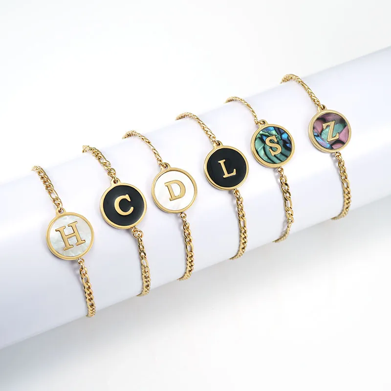 Wholesale Simple Style Letter 304 Stainless Steel 18K Gold Plated Shell Stainless Steel Bracelets In Bulk