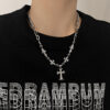 Wholesale 2025 New European and American Retro Cross Pendant Necklace Men's Niche Design High-End Titanium Steel Necklace Sweater Chain