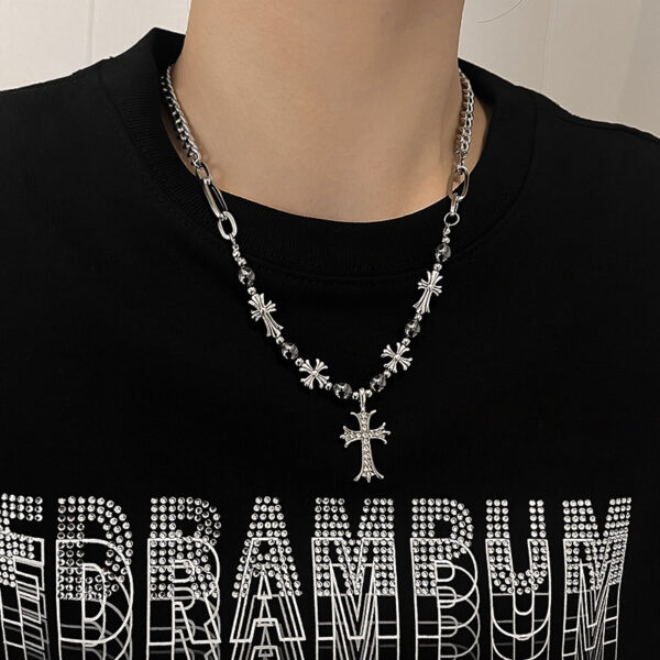 Wholesale 2025 New European and American Retro Cross Pendant Necklace Men's Niche Design High-End Titanium Steel Necklace Sweater Chain