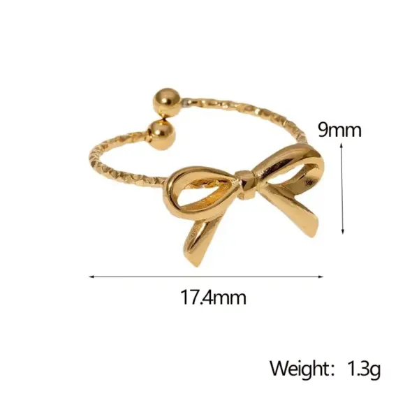 Wholesale PVD Coated Real Gold Plated 18K Gold Bow Knot 304 Stainless Steel Simple Style IG Style Waterproof Non Tarnish Open Rings