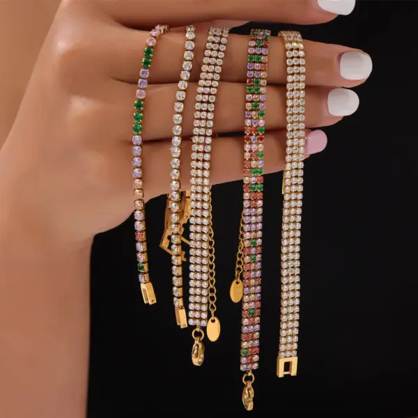 Wholesale 304 Stainless Steel Quadrilateral Round PVD Coated Zircon Real Gold Plated Elegant Simple Style Waterproof Non Tarnish Plating Inlay Tennis Chain Lobster Trigger Clasp Closure Bracelets