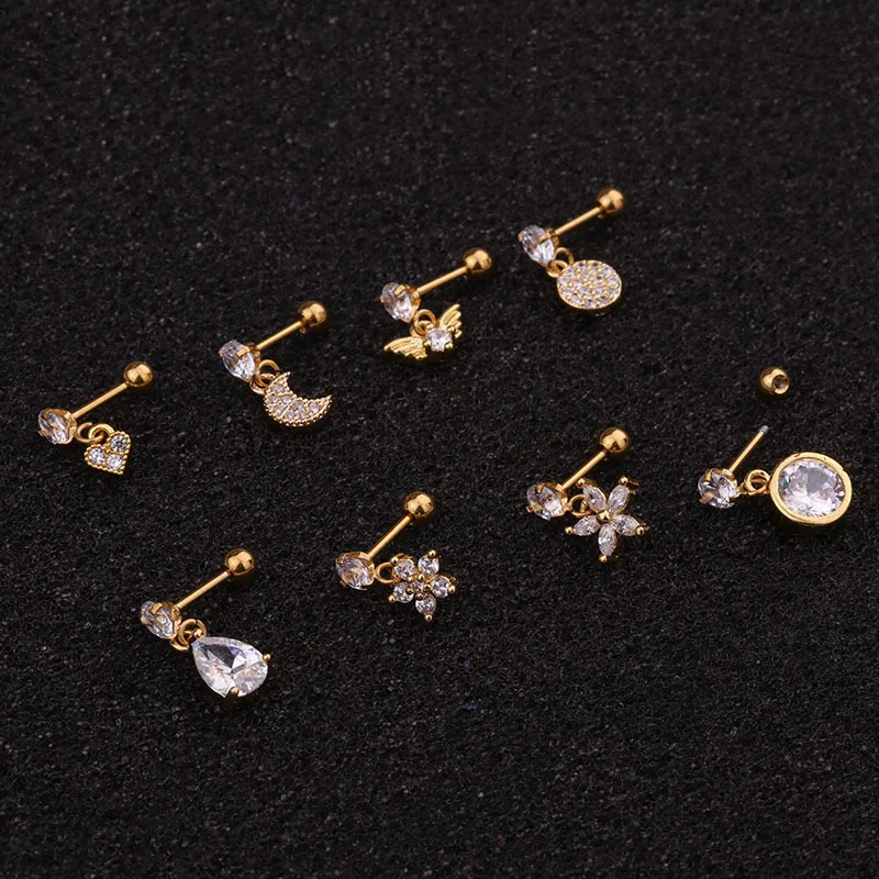 Wholesale Copper Ear Cartilage Rings & Studs Heart Waterproof Non Tarnish Surgical Steel Women'S
