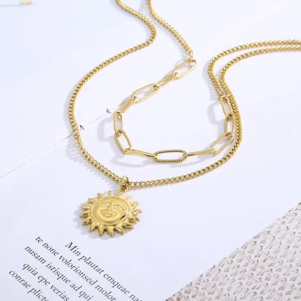 Wholesale PVD Coated 18K Gold Plated Sun Titanium Steel Fashion Waterproof Non Tarnish 304 Stainless Steel Necklace