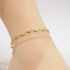 Wholesale Ferroalloy Heart Shape Vacuum Plating Real Gold Plated IG Style Casual Simple Style Waterproof Non Tarnish Handmade Gold Anklet