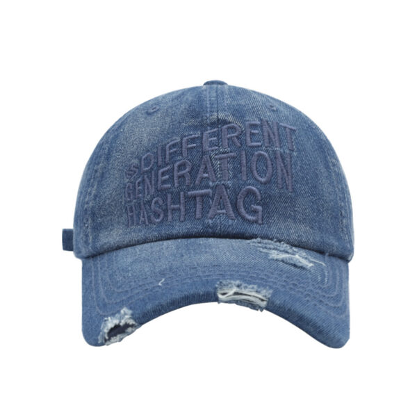 Wholesale American-style letter embroidered baseball cap men's and women's same Style Street heavy work washed denim ripped peaked cap makes face look small