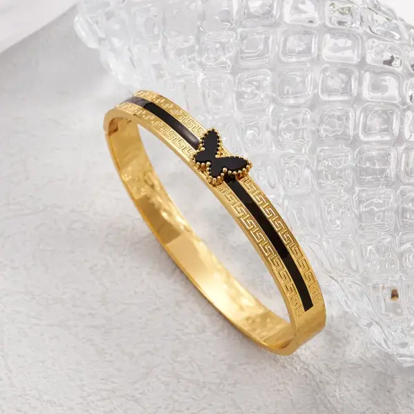 Fashionable Round And Square Butterfly Design Bracelet 304 Stainless Steel Vacuum Plated With Rhinestones And Fake Pearls Openable For Women