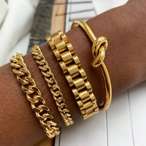 Wholesale Retro Geometric 304 Stainless Steel Chain-free Bracelets In Bulk