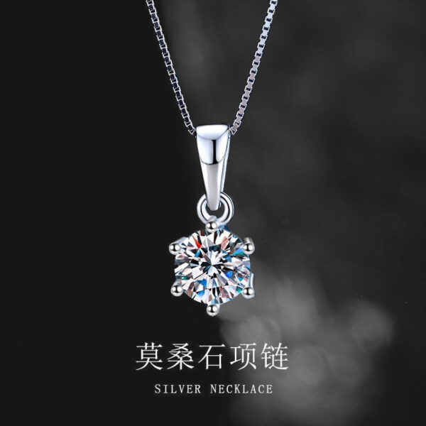 Wholesale Live Broadcast Popular Classic 2 Carat Zircon Imitation Moissanite Six-Claw Necklace Accessible Luxury Cross-Border Clavicle Chain Pendant Jewelry