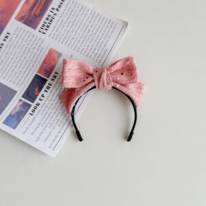 Coral pink dotted cotton and linen fabric headband