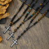 Wholesale Cross border hot sale natural stone black stone yellow tiger eye iron stone cross religious men's necklace men hip hop necklace
