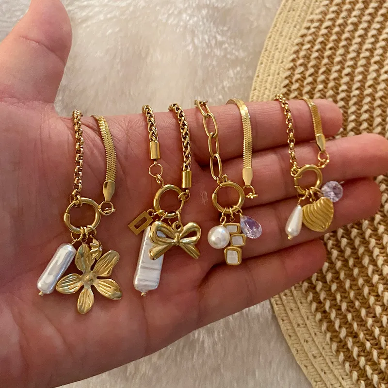 Wholesale Ion Plating (IP) 18K Gold Real Gold Plated Heart Shape Flower Bow Knot 304 Stainless Steel Lady Waterproof Non Tarnish 304 Stainless Steel B