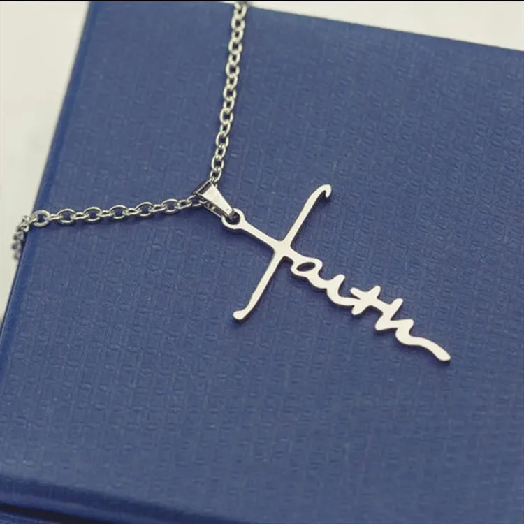 Wholesale Stainless Steel Titanium Steel Simple Style Plating Hollow Out Cross Letter Pendant Necklace